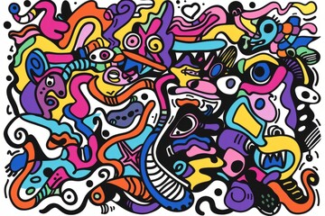 Cartoon cute doodles of squiggly lines meandering playfully in all directions, Generative AI