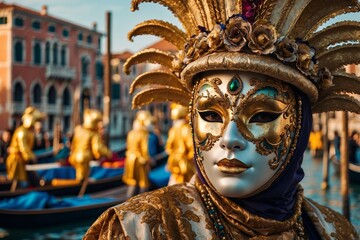  The masked people in Venice for the days of Mardi gras and the Carnival. AI generated