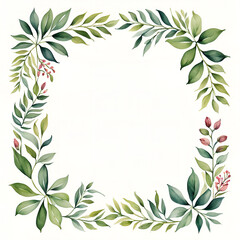 watercolor background, soft leavesin frame, template