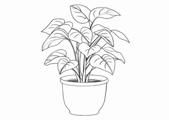 Continuous one line drawing of house plant in a pot. House plant and flower in a pot single outline vector illustration

