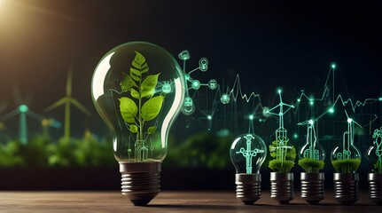 Green energy innovation light bulb with future industry of power generation.generative.ai