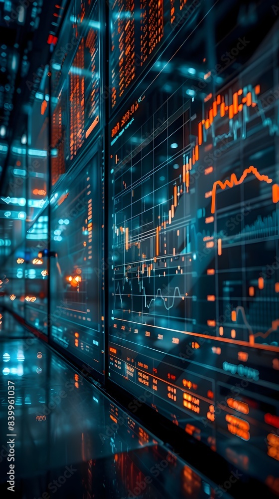 Poster ai driven financial trading floor with holographic data displays and advanced technology concept