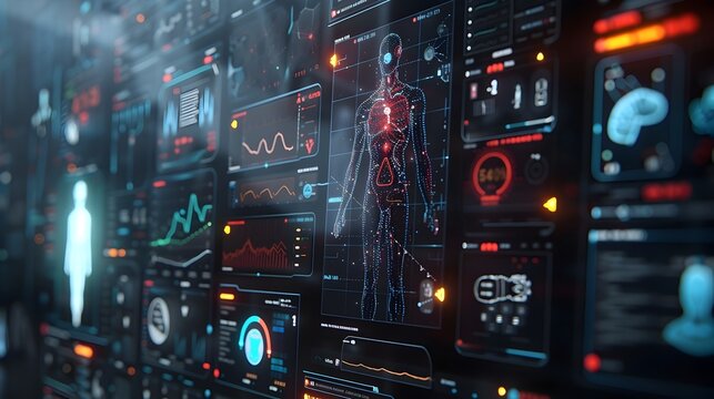 Futuristic Healthcare Monitoring System with Cutting Edge Wearable Devices and Advanced Medical Technology - Powered by Adobe