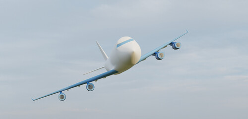 airplane flying in the sky cloudy sky 3D illustration