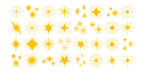 Set yellow, gold, orange star sparkles symbols.