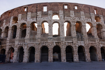 The Colosseum with sunset and sunrise. 