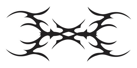 Neo tribal heart y2k aesthetic tattoo gothic cover, fire or wings abstract silhouette isolated on background. Divider, border, cyber body ornament, neotribal web goth decoration