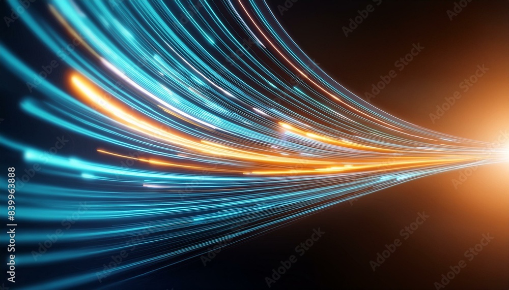 Wall mural abstract background with glowing lines, abstract wave, fiber optics background with lots spots, Optical data concept depicted by abstract glowing lines on a dark background. The high speed, vast capac - Wall murals