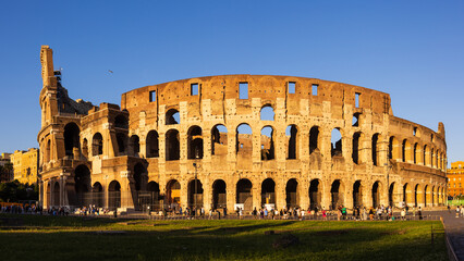 Naklejka premium The Colosseum with sunset and sunrise. 