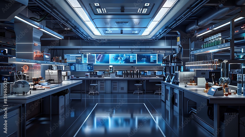 Poster high-tech bioinformatics center with spiral dna