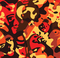 Abstract painting in cubism style. Graphic design poster with abstract form mask face characters. Modern colourful art. Cartoon seamless background Vector 