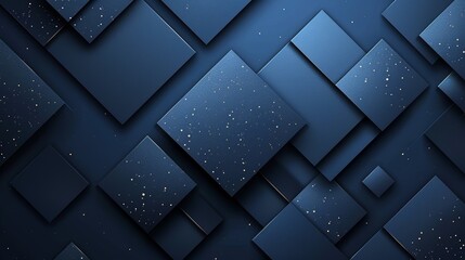 Abstract dark blue geometric background with layered squares and subtle star-like speckled pattern, perfect for modern design projects.