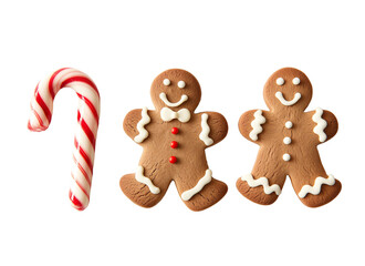 Set of Candy cane and Gingerbread man cookie biscuit on transparent background
