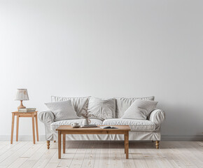 Bright minimalist living room in a luxury home with stylish minimal furniture and natural lighting. Home decor minimalist composition in neutral tonality.