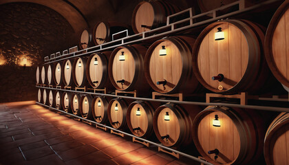 Wine festival in Portugal, wine warehouse. barrels of wine. the wine cellar. long-term storage of wine