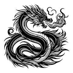 Fototapeta premium linear abstract dragon tattoo drawing on white background 