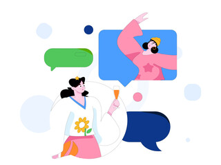 Virtual characters social communication concept business flat vector hand drawn illustration
