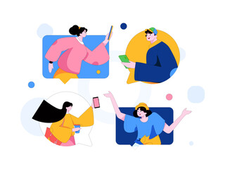 Virtual characters social communication concept business flat vector hand drawn illustration
