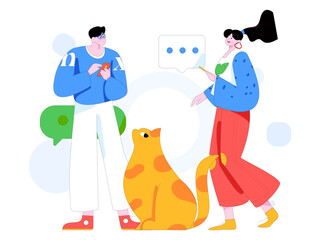 Virtual characters social communication concept business flat vector hand drawn illustration
