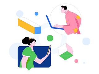 Virtual characters social communication concept business flat vector hand drawn illustration
