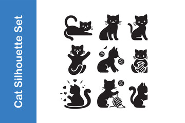  Cat Silhouette set with vector outline. 