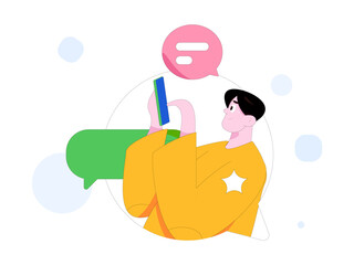 Virtual characters social communication concept business flat vector hand drawn illustration
