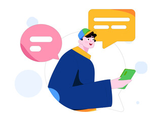 Virtual characters social communication concept business flat vector hand drawn illustration
