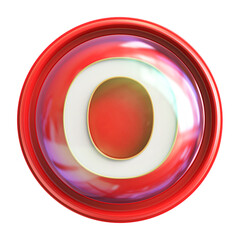 Button Red 3D Font Letter O uppercase