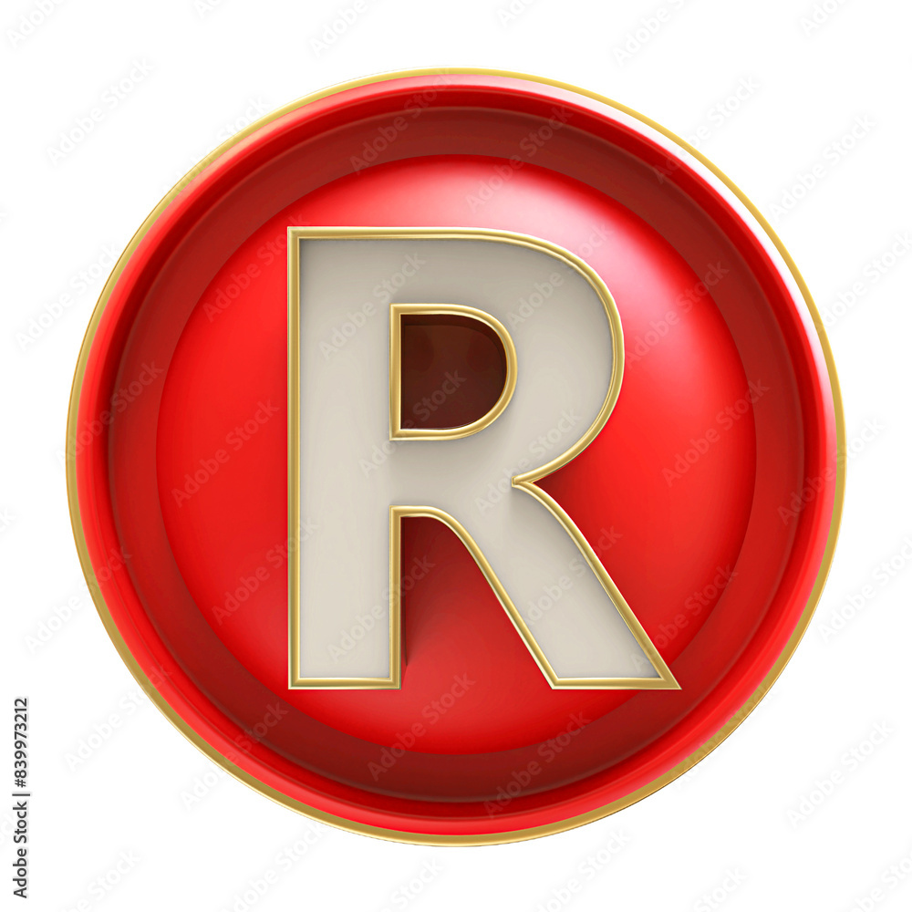 Poster button red 3d font letter r uppercase