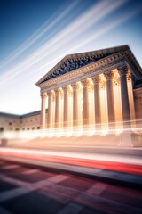 Obraz premium The Supreme Court building is a large, white structure with pillars and a dome. The building is surrounded by a white fence and has a large staircase leading up to the entrance