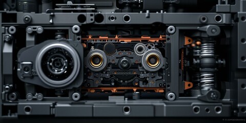 Futuristic camera with complex internal mechanism. AI.
