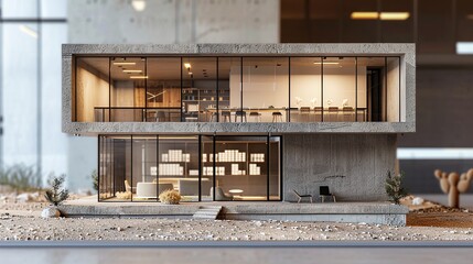 A modern mud office building double story with urban activities. copy space for text.