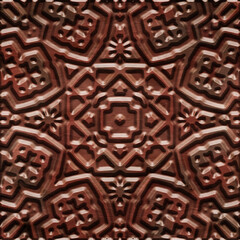 In-depth engraving on a red wood. Etchings abstract art. Bas - relief ornament panels. Wood carving, sample tiles in interior 3d decorative panel. Illustration