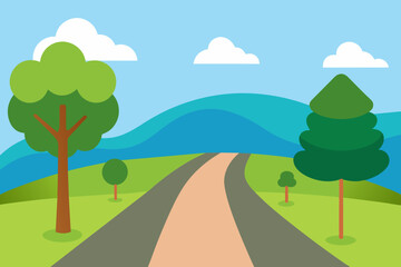 vector view of the road in a beautiful park background illustration