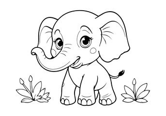 Coloring page of little Elephant for kids coloring book