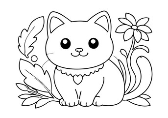Coloring page of little cat for kids coloring book