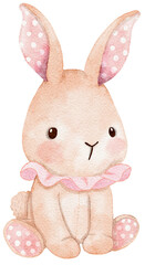 Watercolor baby bunny sitting for baby shower girl pink color