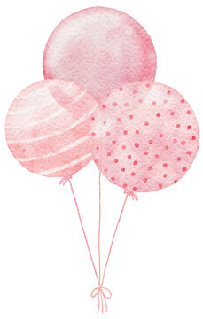Watercolor pink balloons for for baby shower girl