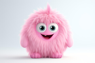 Fototapeta premium Adorable cartoon character with a charming pink fluffy monster appearance against a white background.
