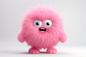 Obraz premium Adorable cartoon character with a charming pink fluffy monster appearance against a white background.
