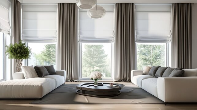 Interior design featuring UHD 4K sharp focus on window shades and drapes