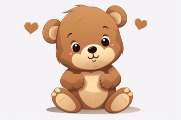 Obraz premium Cute baby brown bear cartoon with heart design for nursery decor, childrens books, and parties.