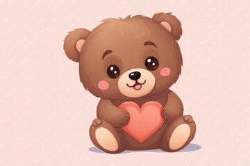 Fototapeta premium Cute baby brown bear cartoon with heart design for nursery decor, childrens books, and parties.