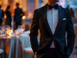 Corporate Executive Networking at a Sophisticated Business Gala with Elegant Attire and Decor