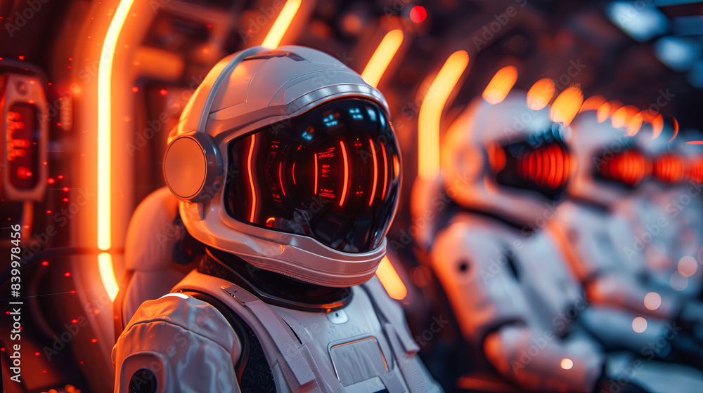Wall mural astronaut in spaceship. futuristic space suit. 3d rendering