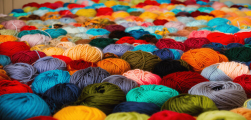 colorful wool yarn, colorful vibrant textile background, Generative AI