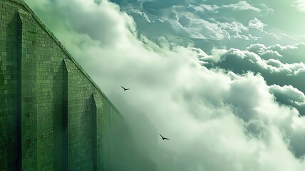 A whimsical illustration of a dreamlike city in the clouds