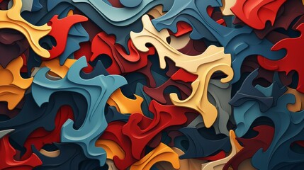 Vibrant jigsaw puzzle illustration featuring intricate textures and patterns in high resolution.