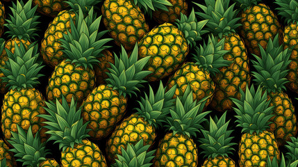 Fototapeta premium Detailed flat illustration of intricate pineapple skin texture with vibrant colors and high resolution.
