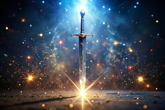 magical sword with glowing light and glittering sparkles